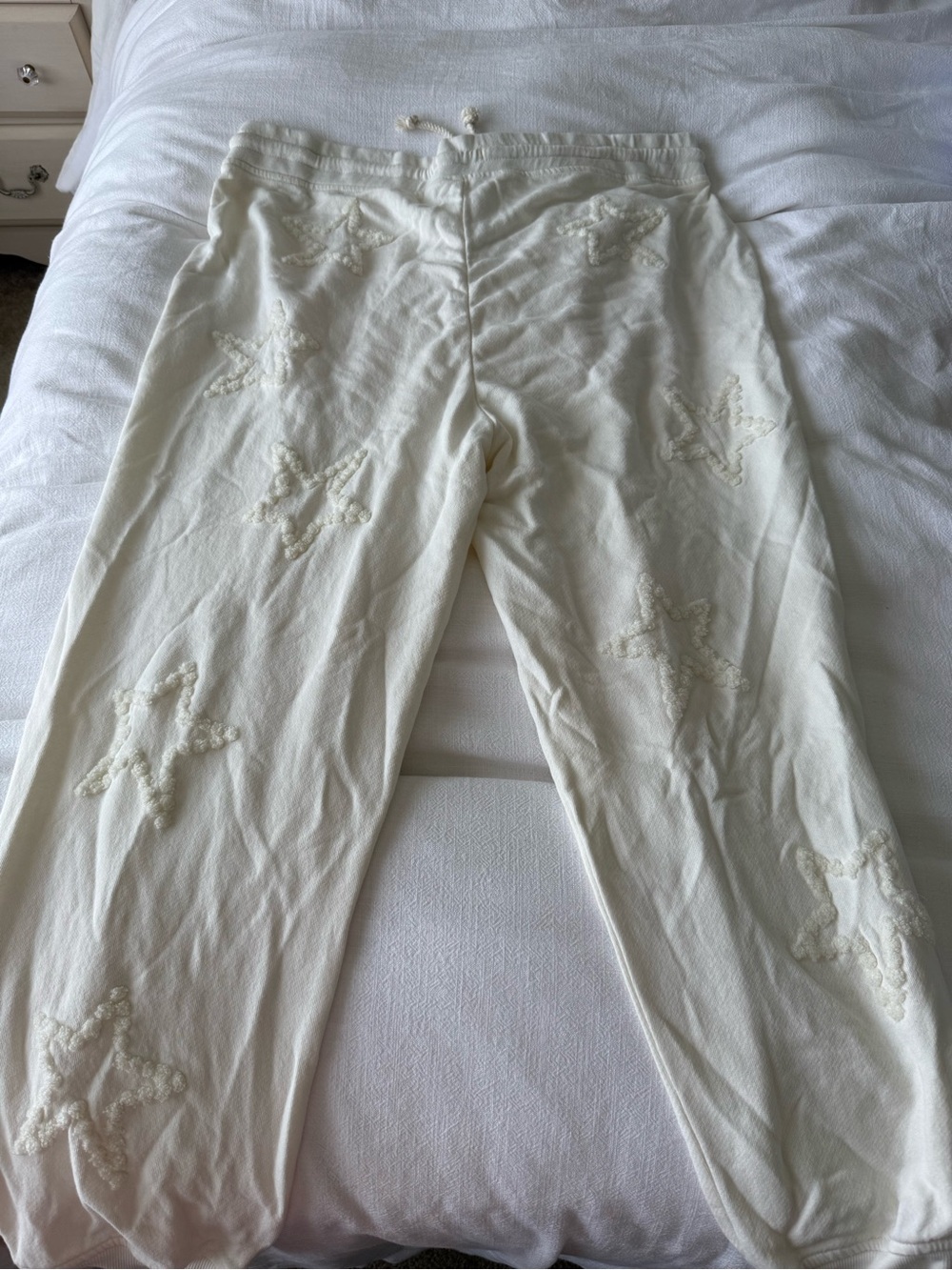 Lou & Grey Cream Drawstring sweatpants with Star Embellishments size XL NWT